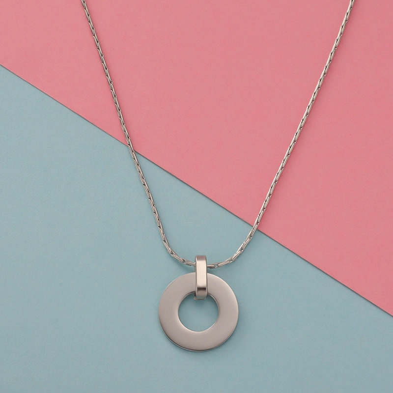 Wholesale Minimalist Geometric Circular Hollow Pendants Stainless Steel Necklace