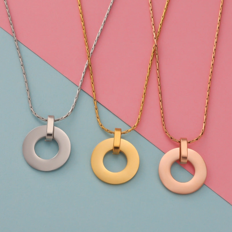 Wholesale Minimalist Geometric Circular Hollow Pendants Stainless Steel Necklace