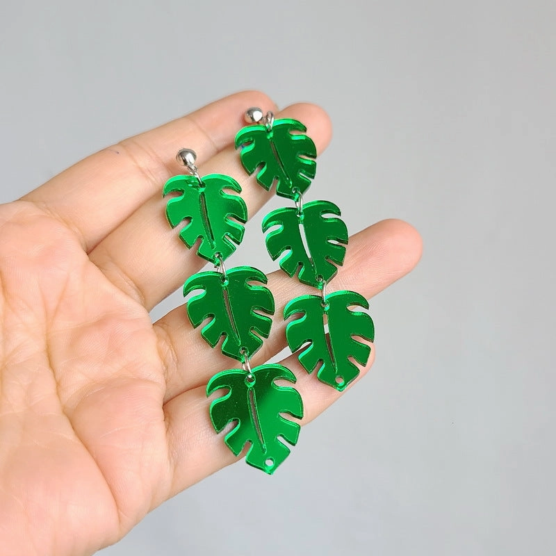 Wholesale Mirror Green Turtle Leaf Earrings