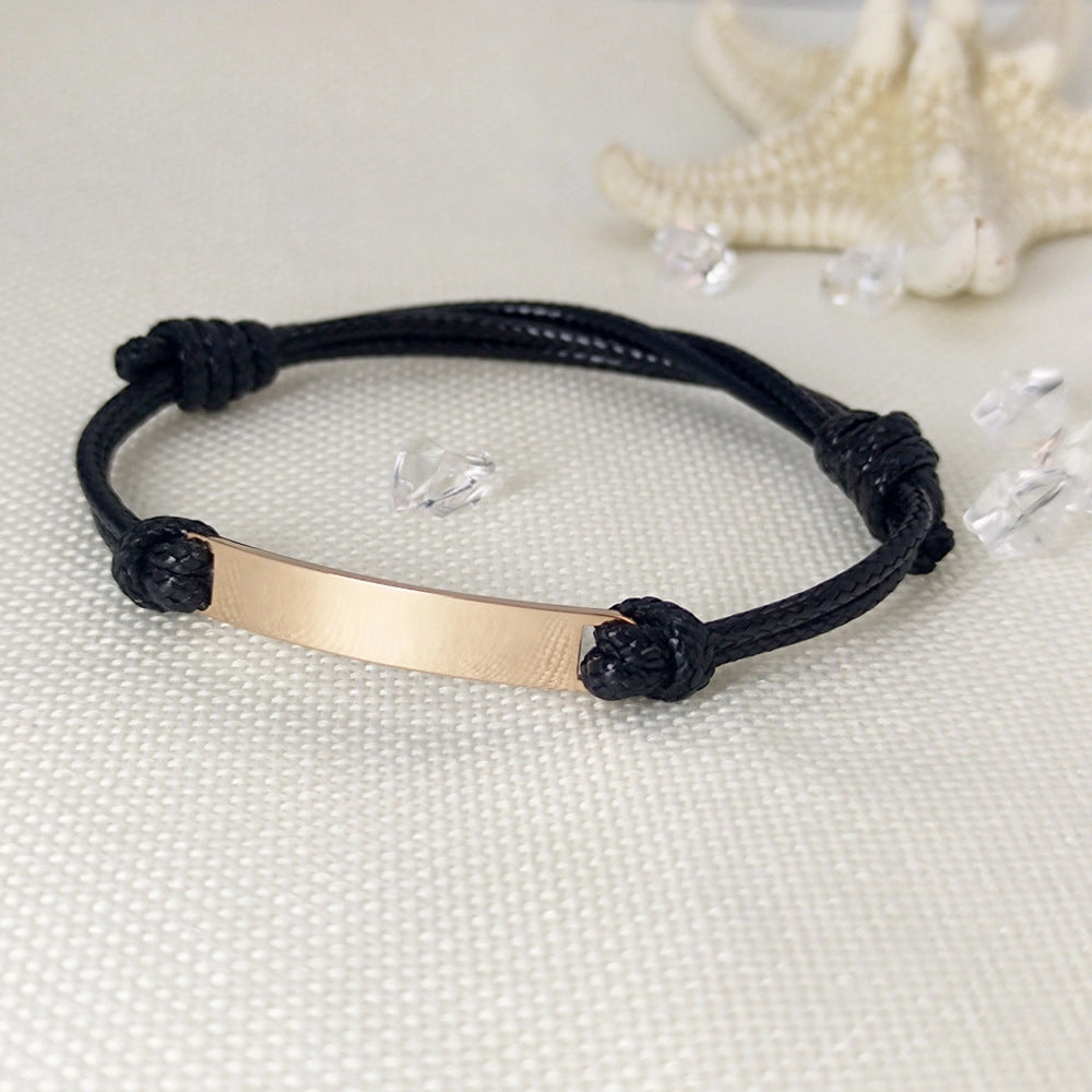 Wholesale Mirror Polished Titanium Steel Braided Stainless Steel Wax Rope Adjustable Bracelet