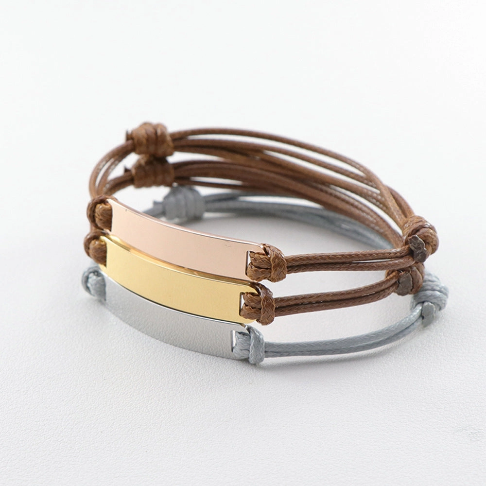 Wholesale Mirror Polished Titanium Steel Braided Stainless Steel Wax Rope Adjustable Bracelet