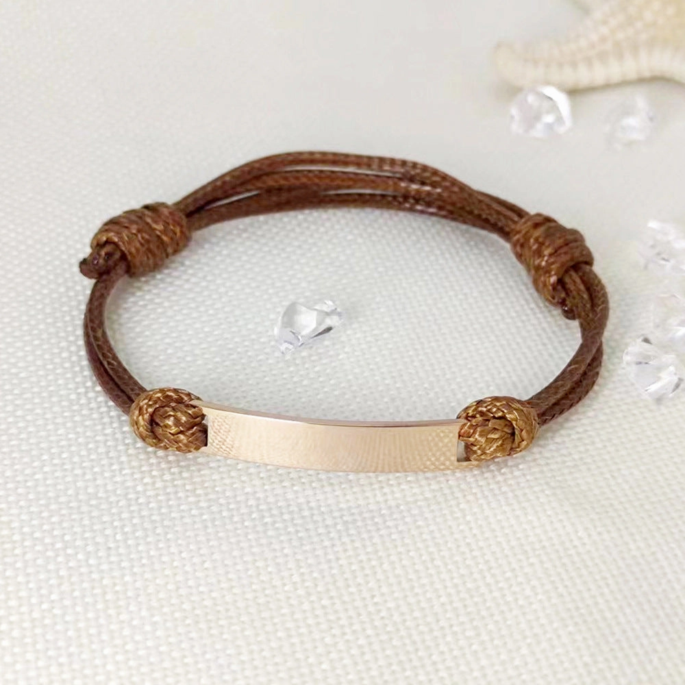 Wholesale Mirror Polished Titanium Steel Braided Stainless Steel Wax Rope Adjustable Bracelet