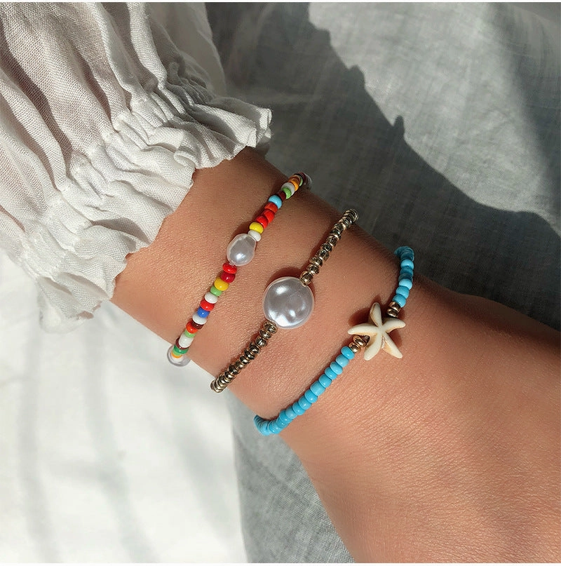 Wholesale Mixed Color Stretch Pearl Love Heart Millet Beads Bracelet