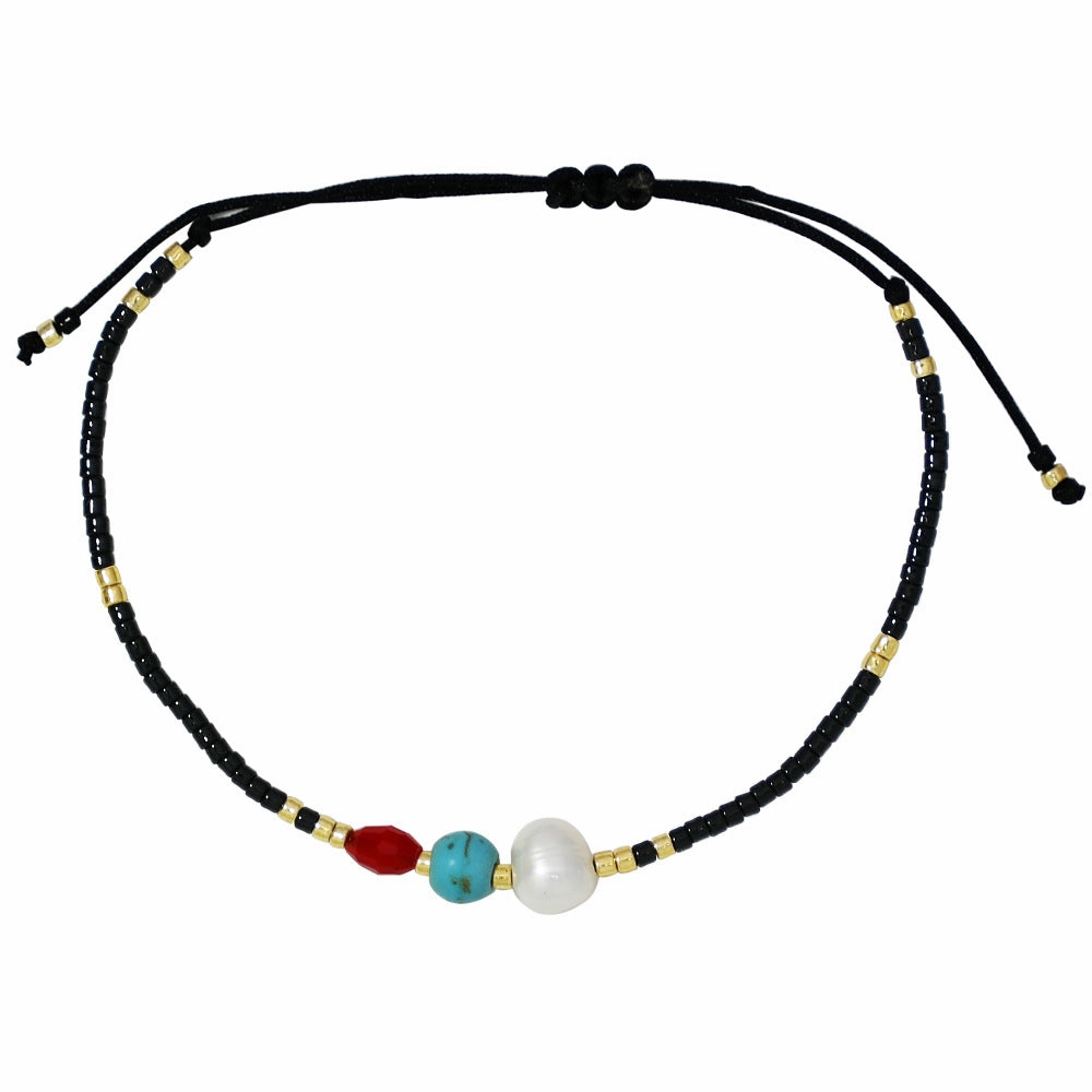 Wholesale Miyuki Millet Beads Handwoven Red String Freshwater Pearl Turquoise Bracelet