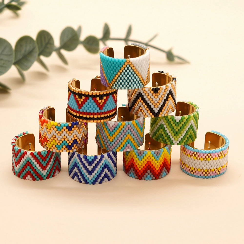 Wholesale Miyuki Rice Beads Hand Woven Stainless Steel Ring