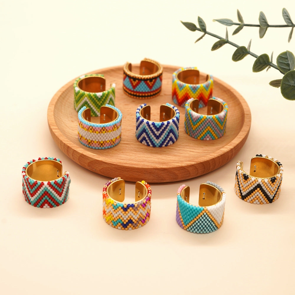 Wholesale Miyuki Rice Beads Hand Woven Stainless Steel Ring