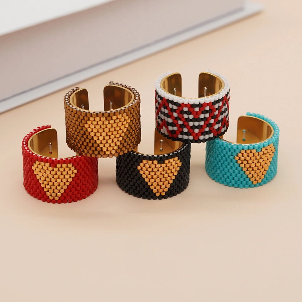 Wholesale Miyuki Rice Beads Hand Woven Stainless Steel Ring