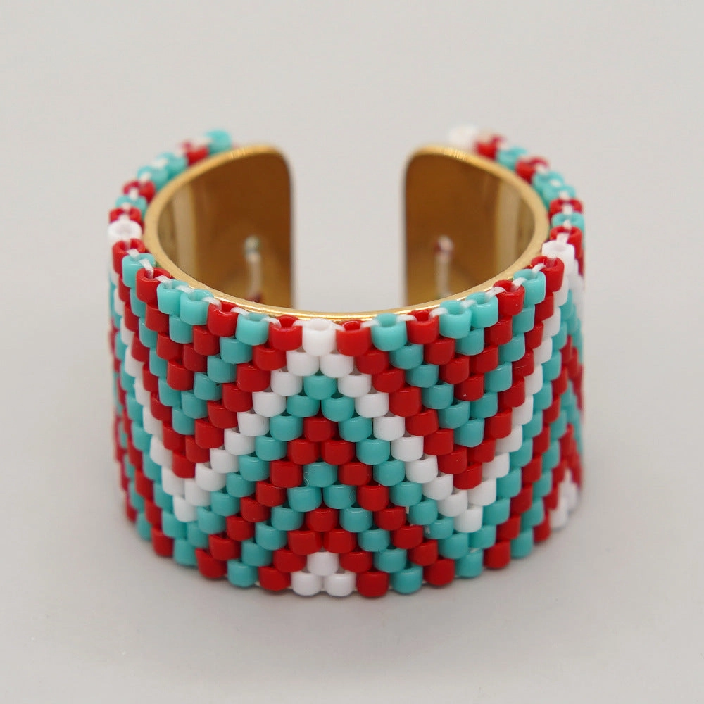 Wholesale Miyuki Rice Beads Hand Woven Stainless Steel Ring
