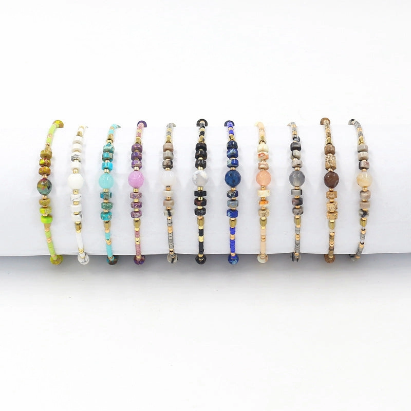 Wholesale Miyuki Rice Beads Handwoven Bohemian Style Gemstone Wax Thread Bracelet