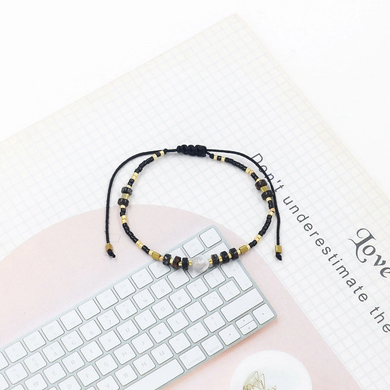 Wholesale Miyuki Rice Beads Handwoven Bohemian Style Gemstone Wax Thread Bracelet
