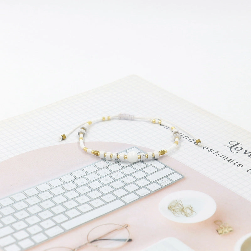 Wholesale Miyuki Rice Beads Handwoven Bohemian Style Gemstone Wax Thread Bracelet