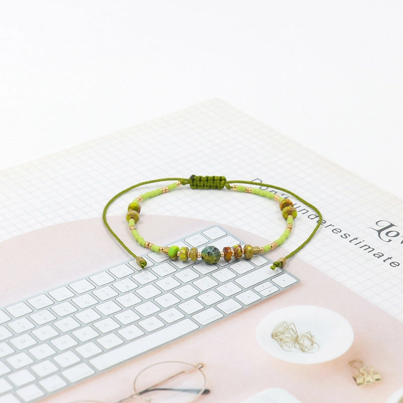 Wholesale Miyuki Rice Beads Handwoven Bohemian Style Gemstone Wax Thread Bracelet
