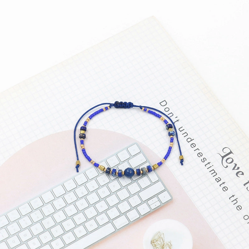 Wholesale Miyuki Rice Beads Handwoven Bohemian Style Gemstone Wax Thread Bracelet