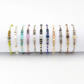 Wholesale Miyuki Rice Beads Handwoven Bohemian Style Gemstone Wax Thread Bracelet