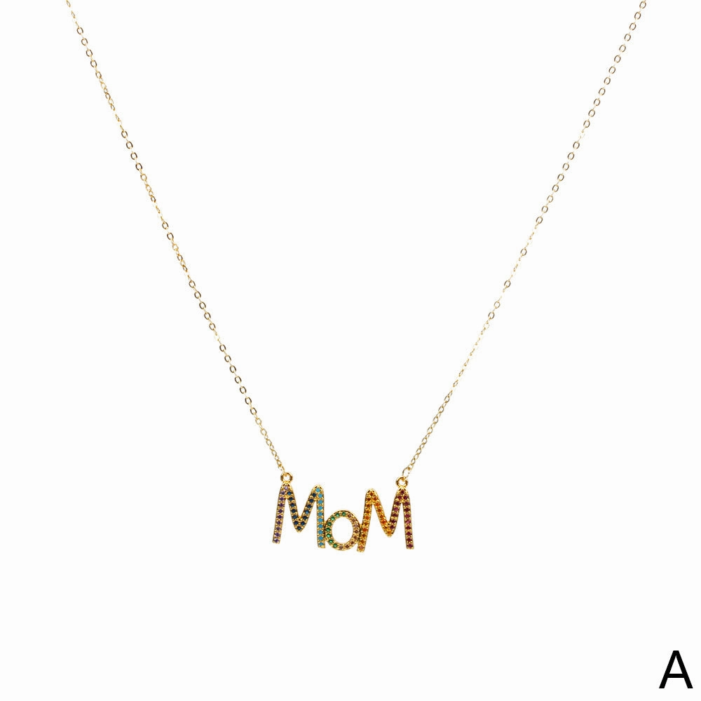 Wholesale MOM Copper Inlaid Diamond Folded Mother's Day Necklace