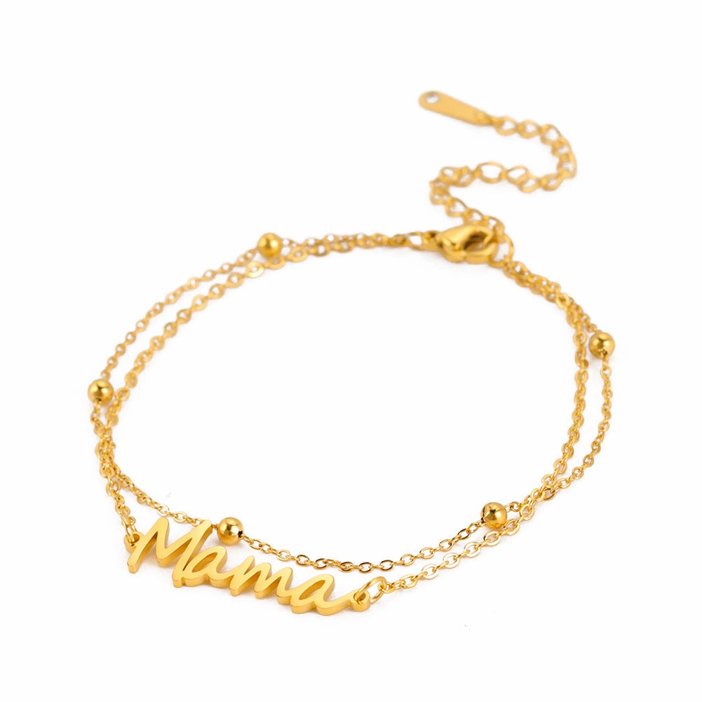 Wholesale Mom English letter stainless steel bracelet charm multi-layer bead chain