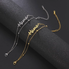 Wholesale Mom English letter stainless steel bracelet charm multi-layer bead chain