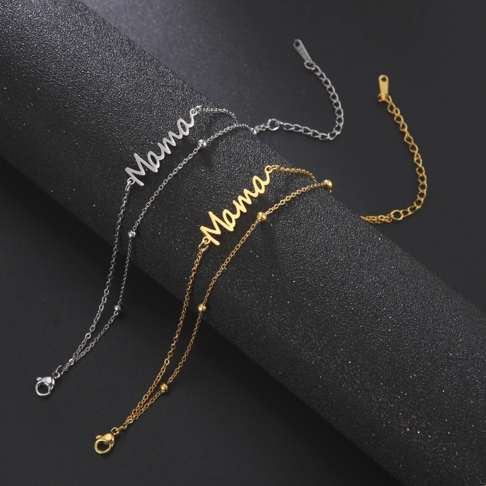 Wholesale Mom English letter stainless steel bracelet charm multi-layer bead chain
