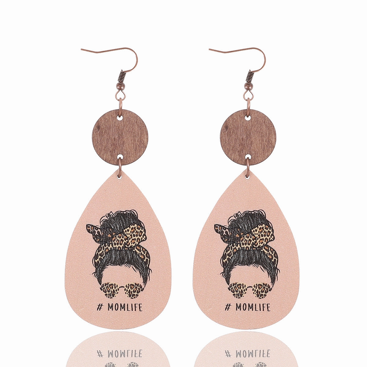 Wholesale MOM LIFE Mother's Day Leopard Plaid Wooden Earrings