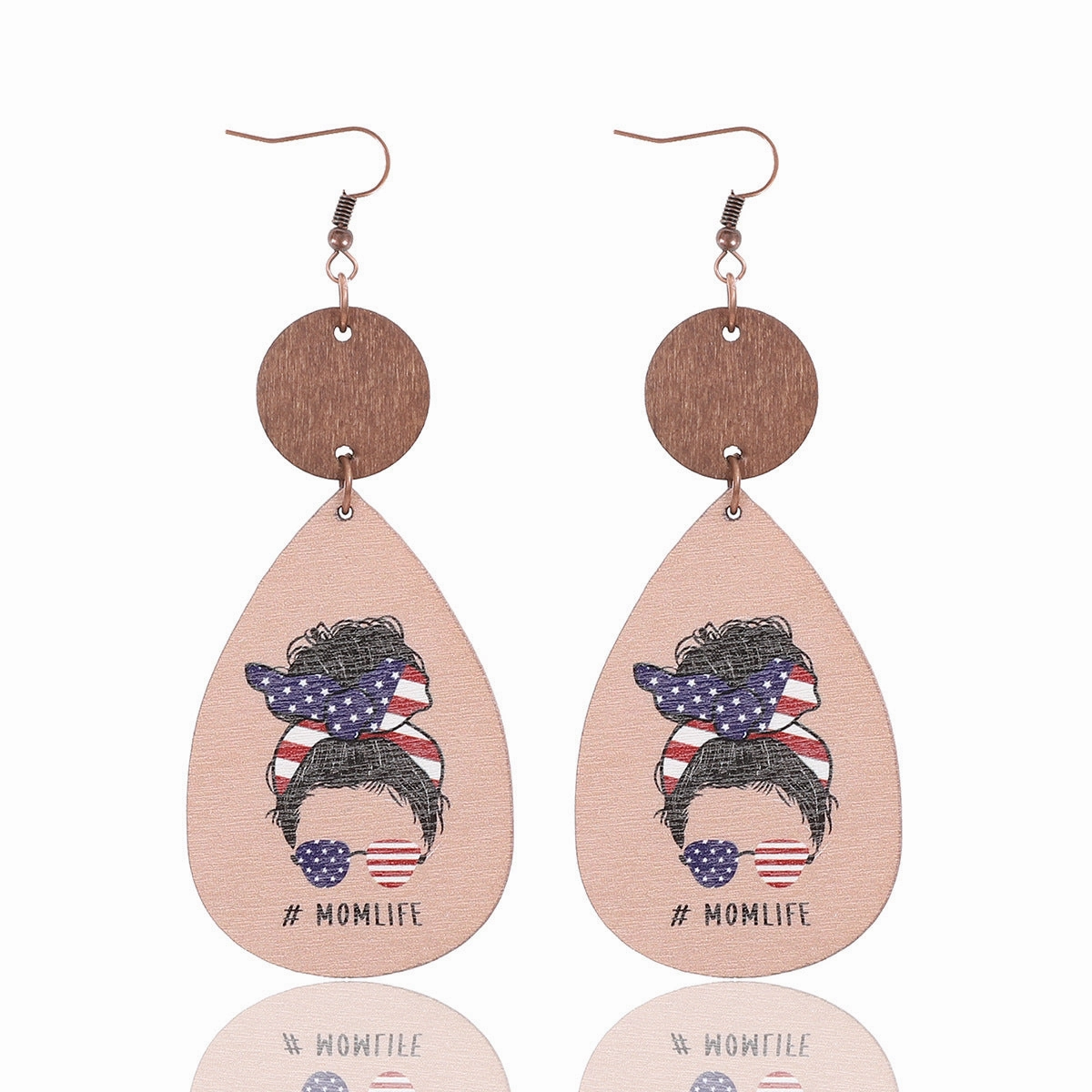 Wholesale MOM LIFE Mother's Day Leopard Plaid Wooden Earrings