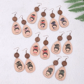 Wholesale MOM LIFE Mother's Day Leopard Plaid Wooden Earrings
