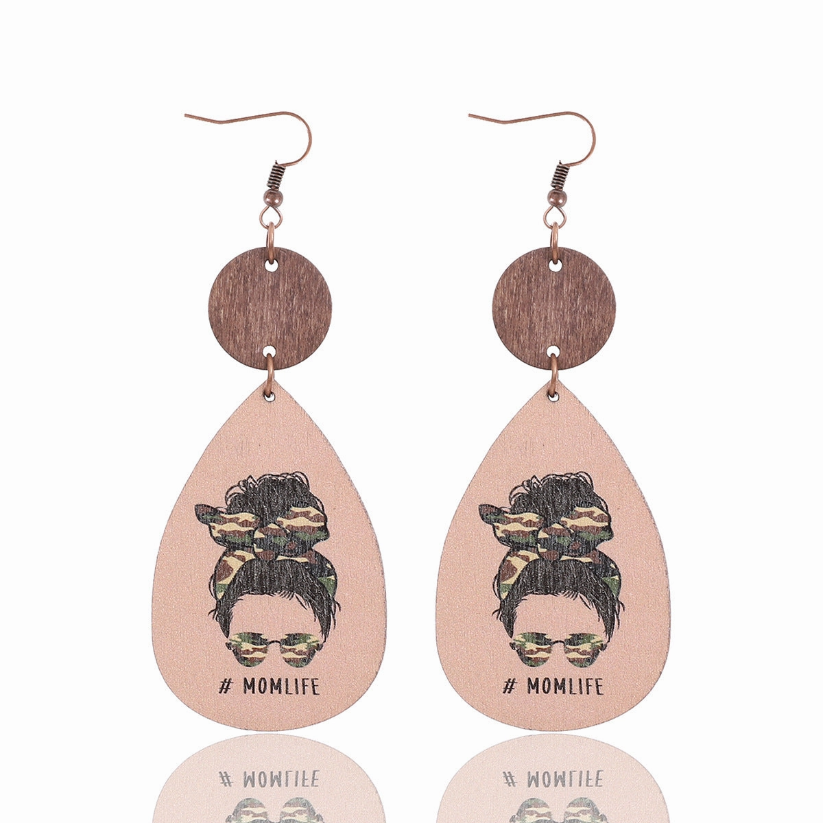 Wholesale MOM LIFE Mother's Day Leopard Plaid Wooden Earrings