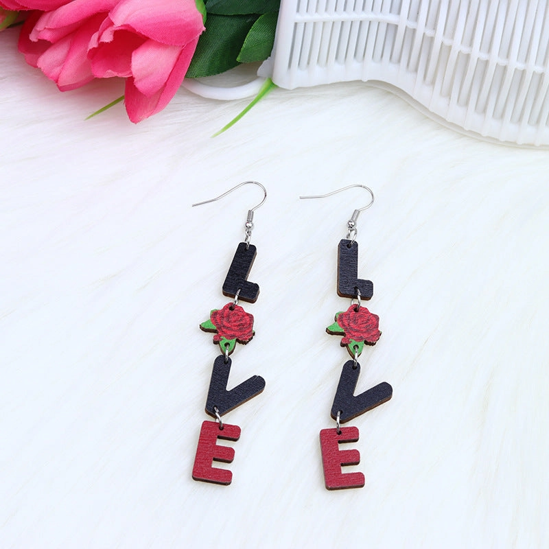 Wholesale MOM Love Dog Claw Wooden Earrings