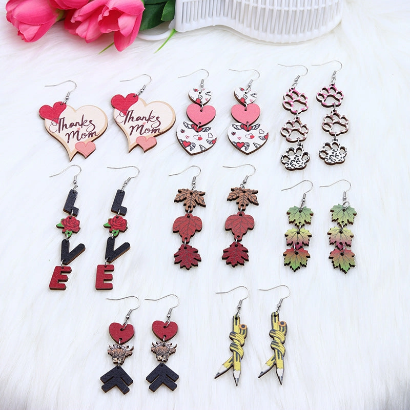 Wholesale MOM Love Dog Claw Wooden Earrings