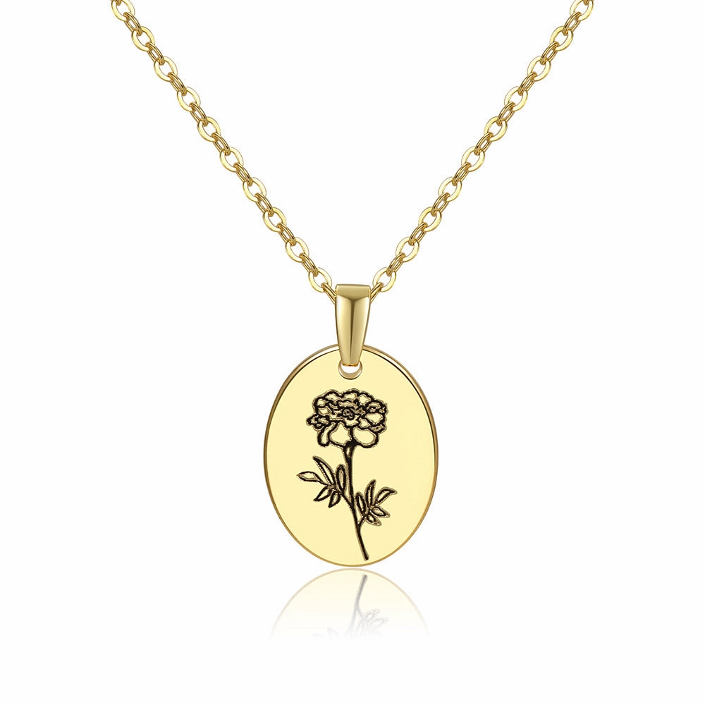 Wholesale Moon Flower Gold Plated Corrosion Pattern Oval Pendant Necklace