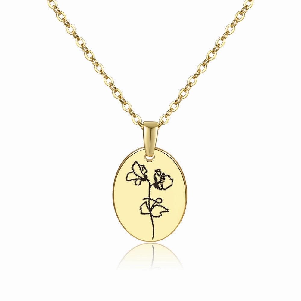 Wholesale Moon Flower Gold Plated Corrosion Pattern Oval Pendant Necklace