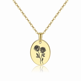 Wholesale Moon Flower Gold Plated Corrosion Pattern Oval Pendant Necklace