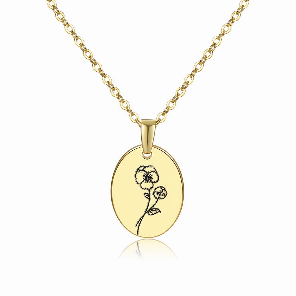 Wholesale Moon Flower Gold Plated Corrosion Pattern Oval Pendant Necklace