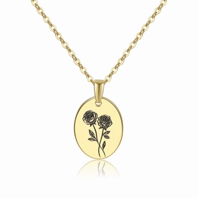 Wholesale Moon Flower Gold Plated Corrosion Pattern Oval Pendant Necklace