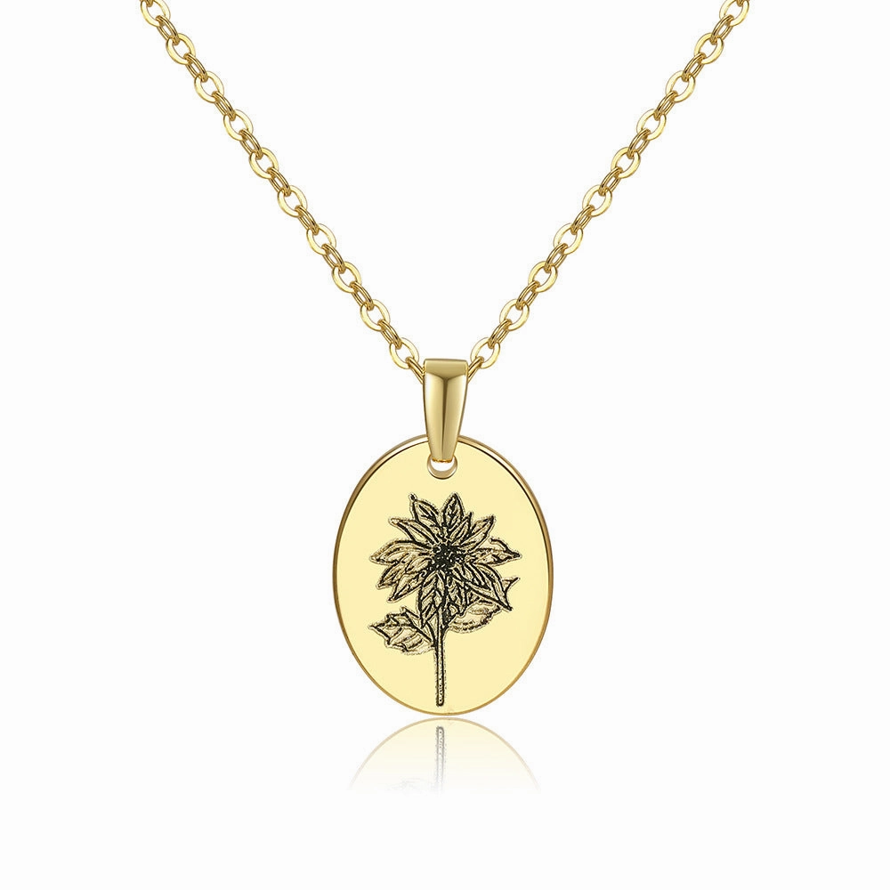Wholesale Moon Flower Gold Plated Corrosion Pattern Oval Pendant Necklace