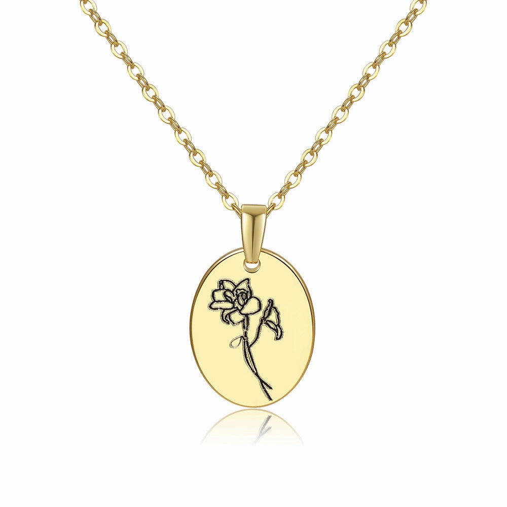 Wholesale Moon Flower Gold Plated Corrosion Pattern Oval Pendant Necklace
