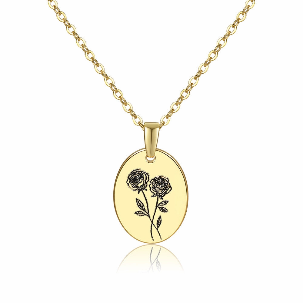 Wholesale Moon Flower Gold Plated Corrosion Pattern Oval Pendant Necklace