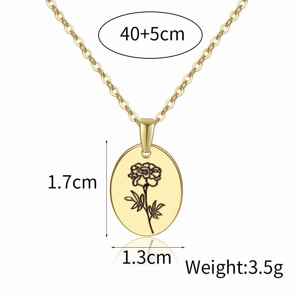 Wholesale Moon Flower Gold Plated Corrosion Pattern Oval Pendant Necklace