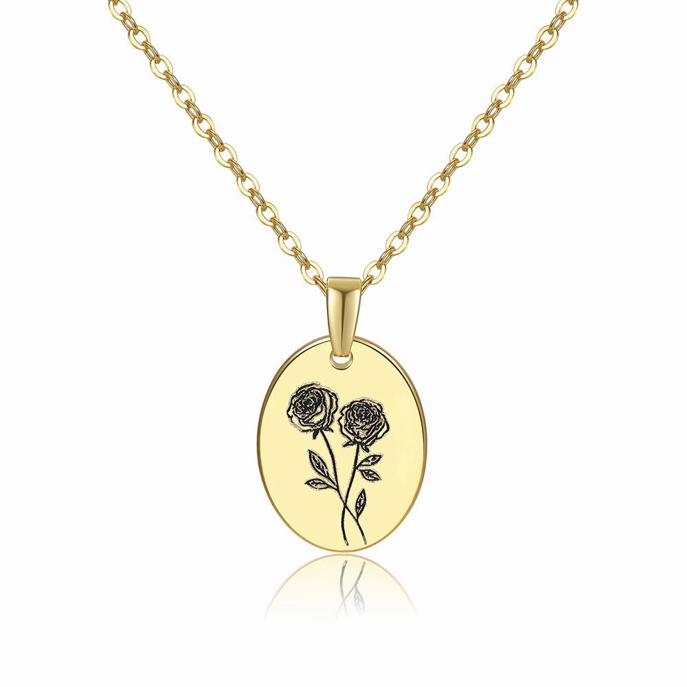 Wholesale Moon Flower Gold Plated Corrosion Pattern Oval Pendant Necklace