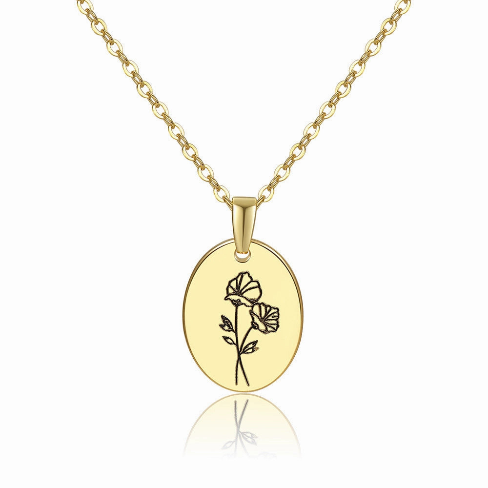 Wholesale Moon Flower Gold Plated Corrosion Pattern Oval Pendant Necklace