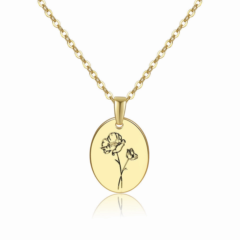 Wholesale Moon Flower Gold Plated Corrosion Pattern Oval Pendant Necklace