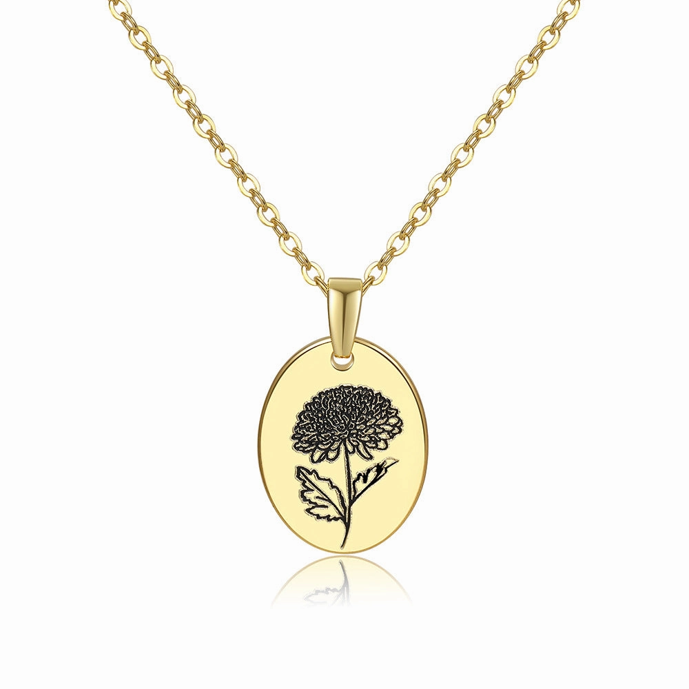 Wholesale Moon Flower Gold Plated Corrosion Pattern Oval Pendant Necklace