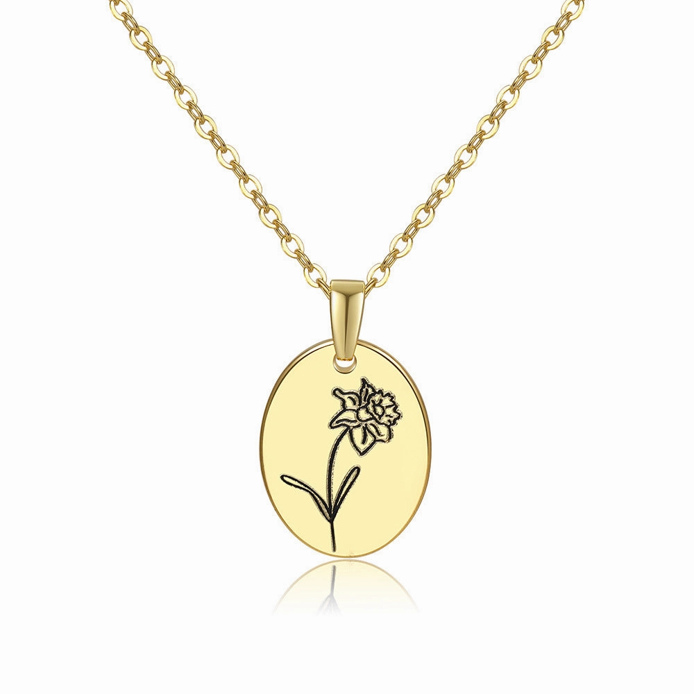 Wholesale Moon Flower Gold Plated Corrosion Pattern Oval Pendant Necklace