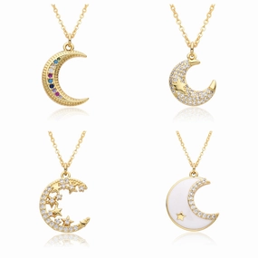 Wholesale Moon Full Diamond Necklace Clavicle Chain