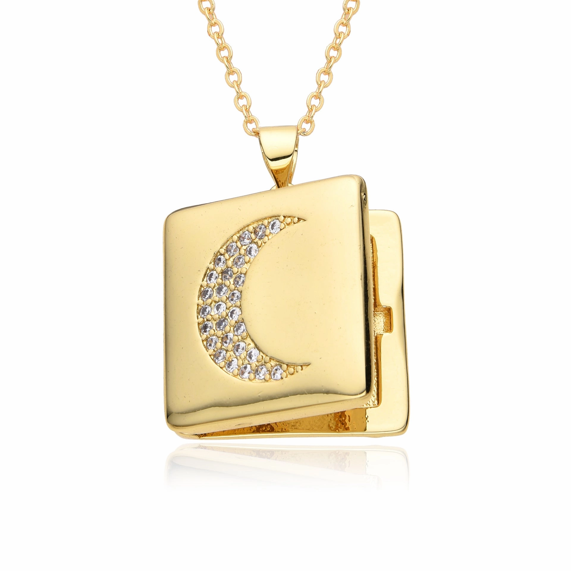 Wholesale Moon Micropaved Virgin Mary Opening and Closing Copper Plated Real Gold Necklace