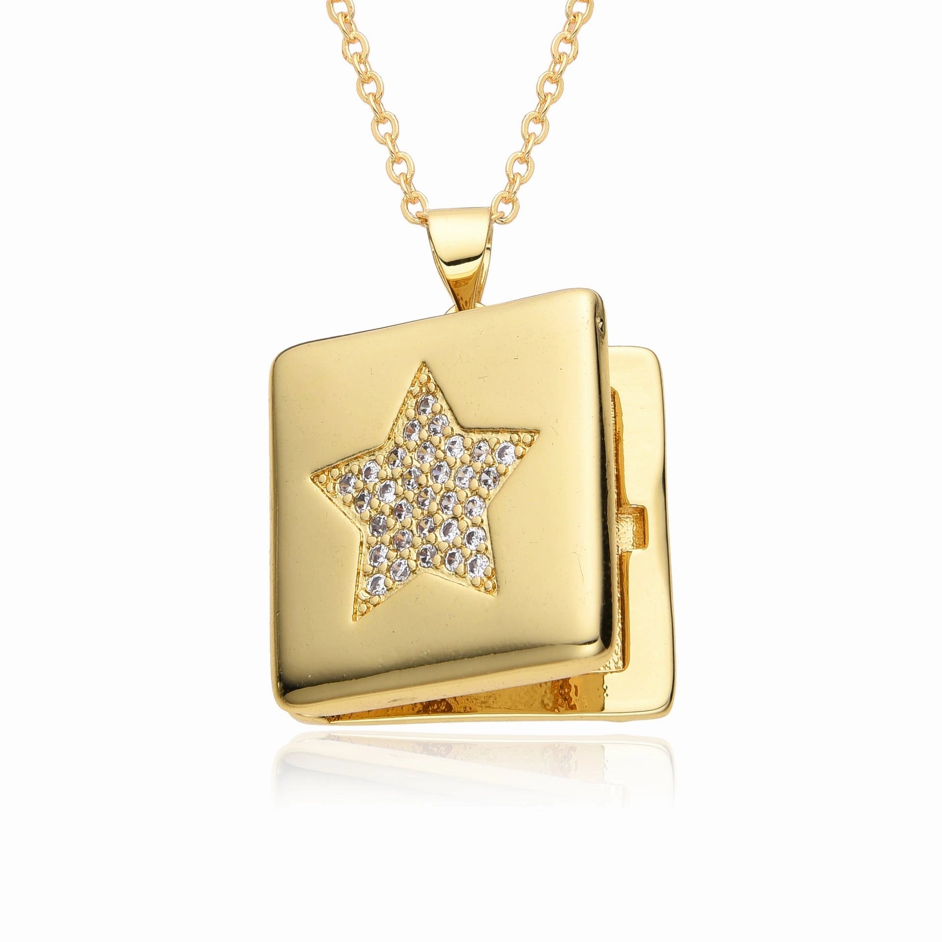 Wholesale Moon Micropaved Virgin Mary Opening and Closing Copper Plated Real Gold Necklace