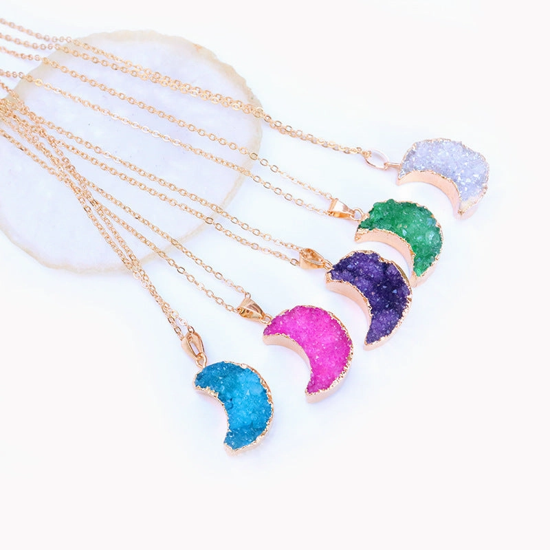 Wholesale Moon Pendant Natural Agate Stone Necklace