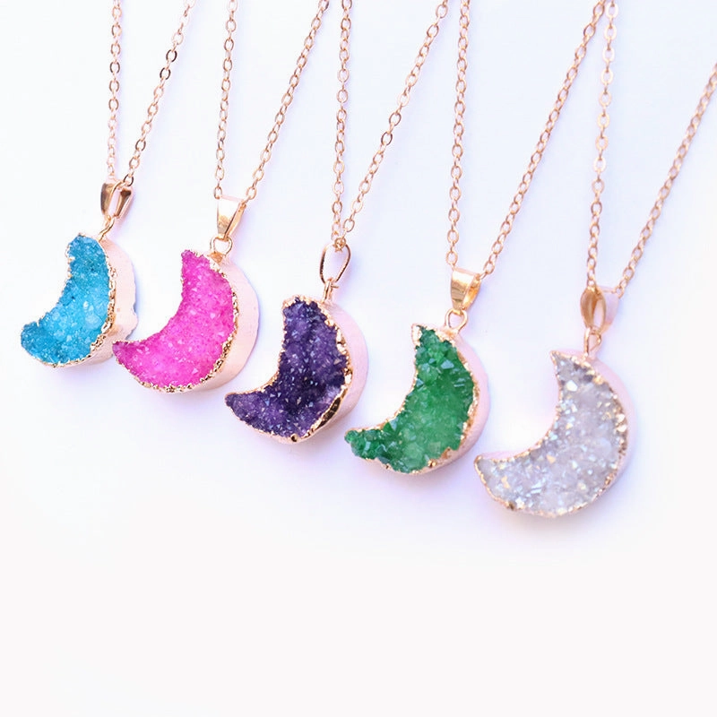Wholesale Moon Pendant Natural Agate Stone Necklace