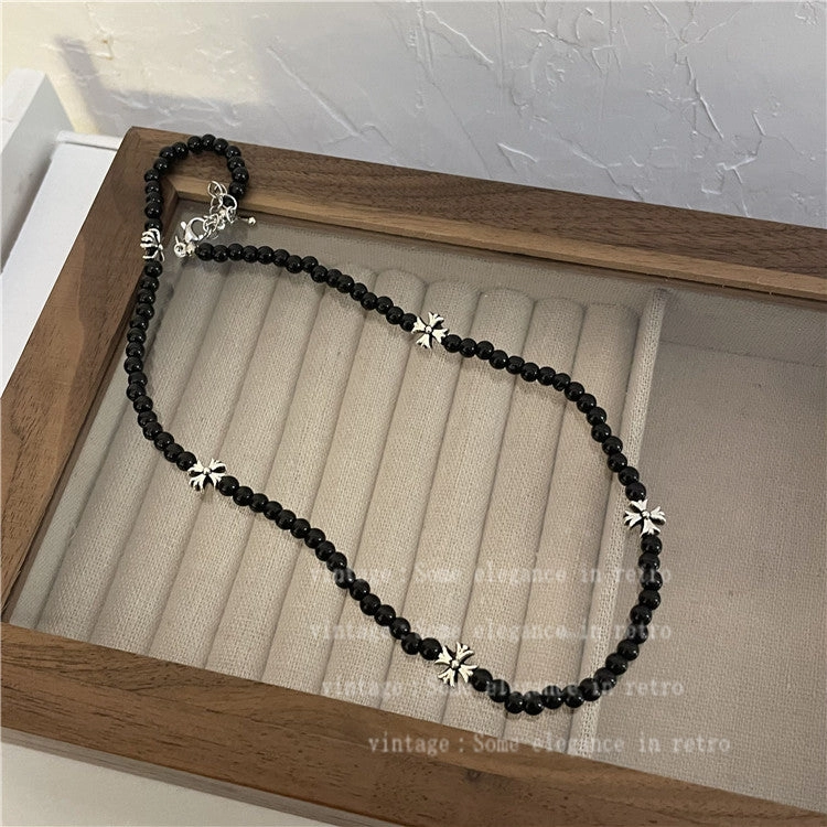 Wholesale Moonstone Titanium Steel Black Beaded Necklaces
