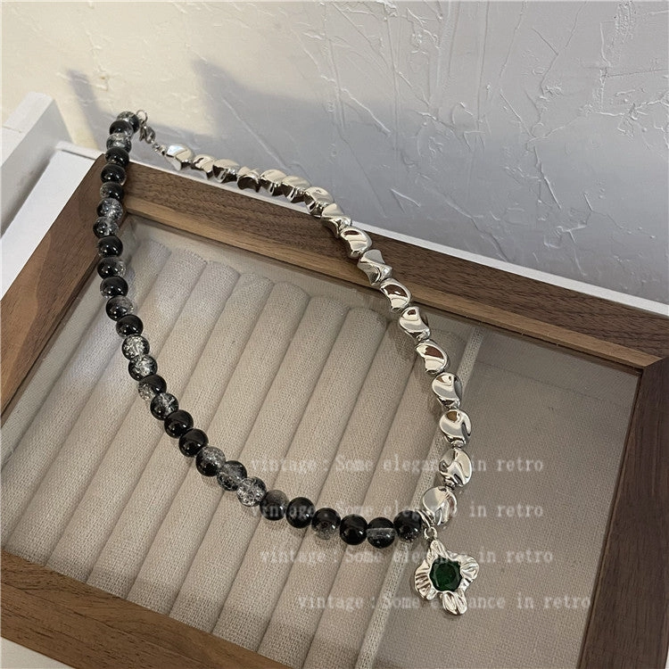 Wholesale Moonstone Titanium Steel Black Beaded Necklaces
