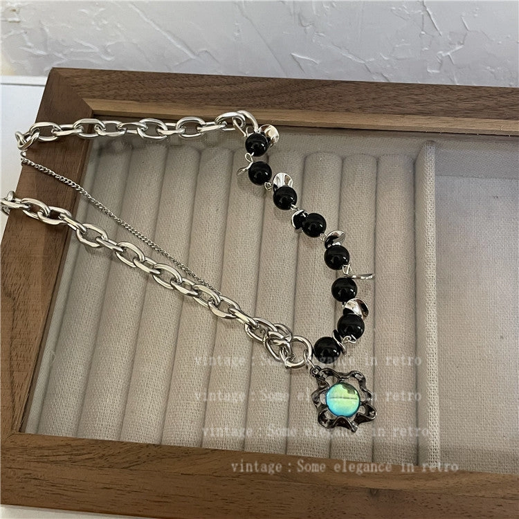 Wholesale Moonstone Titanium Steel Black Beaded Necklaces